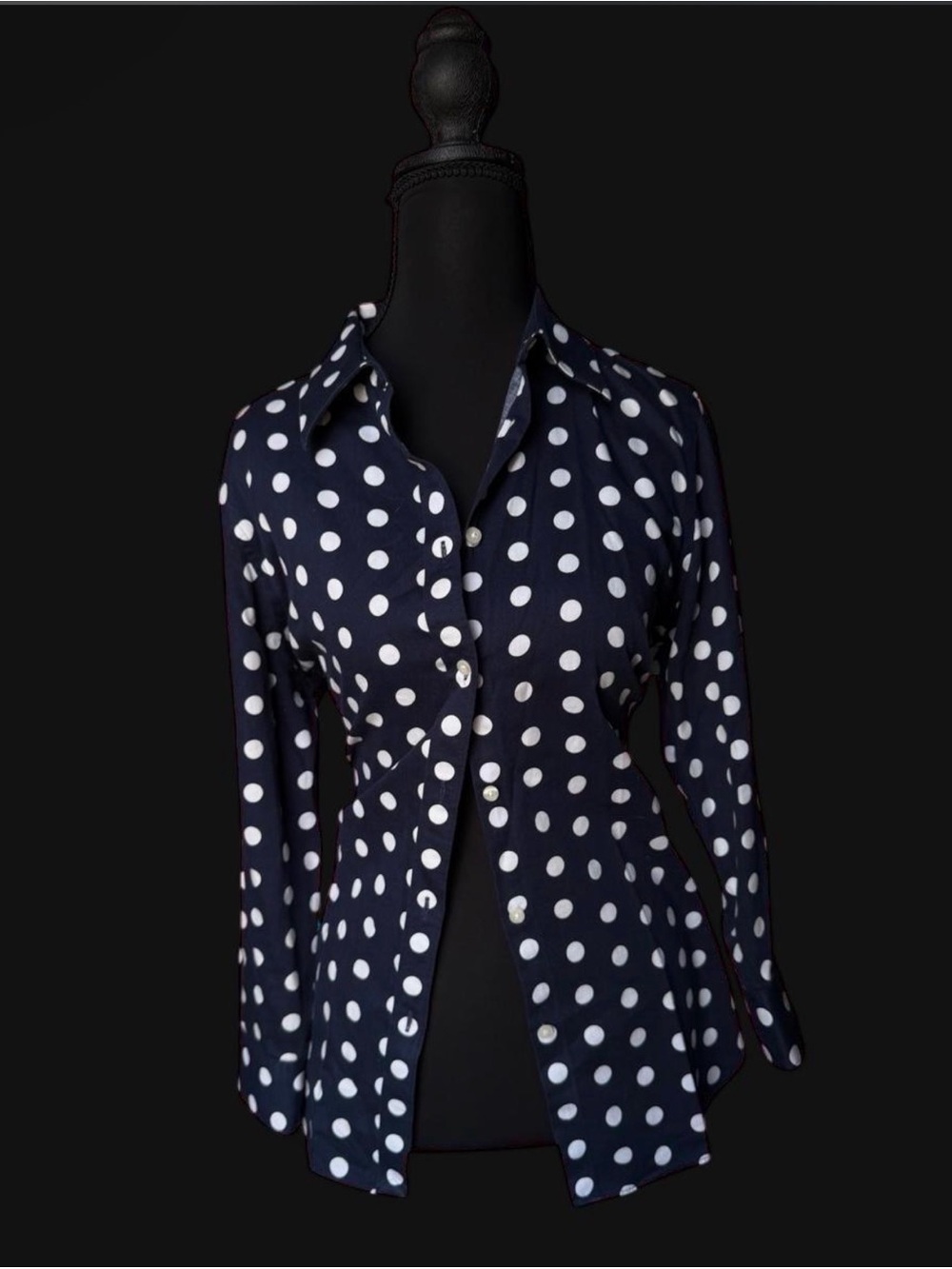 Chaps Navy and White Polka Dot Button-Down Shirt